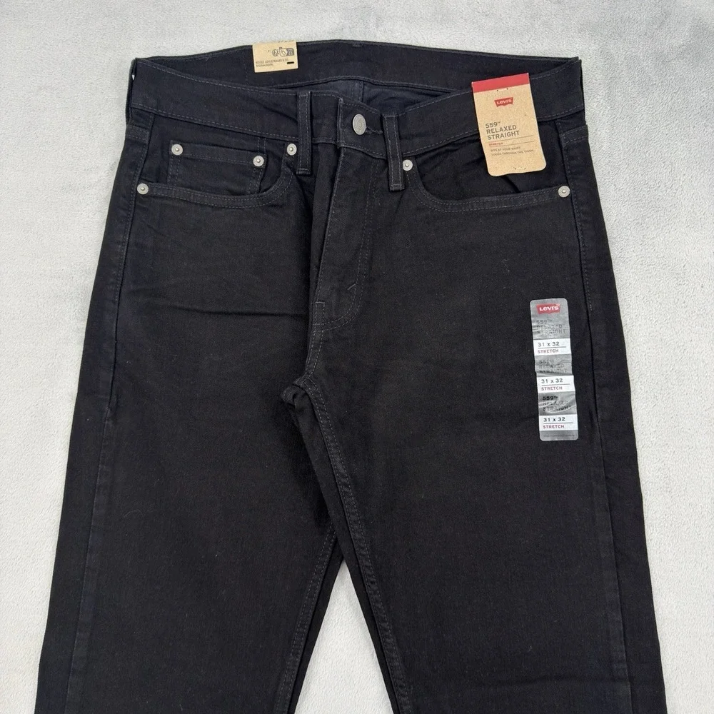 Levi's 559 Jeans Mens W31 L32 Relaxed Straight Slim Fit Stretch Black Denim